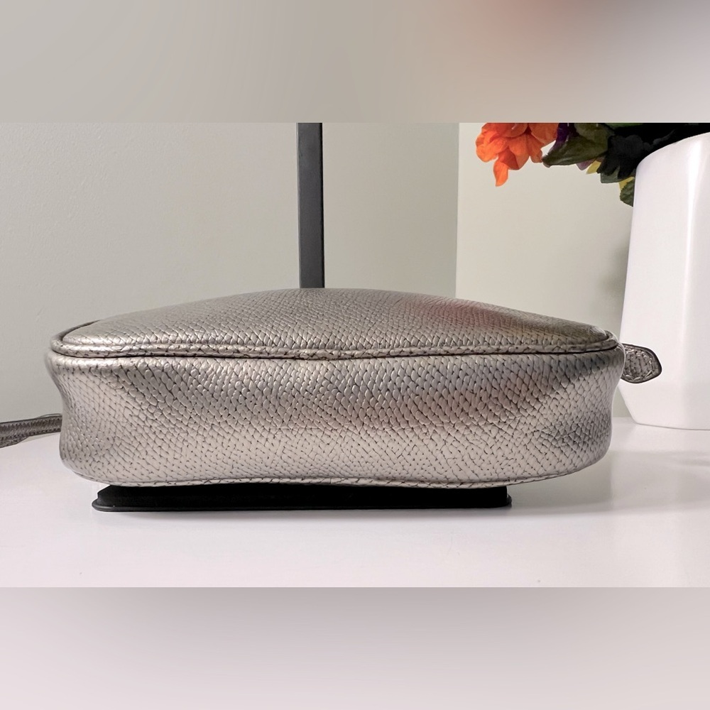 Coach Metallic Silver Leather Mini Crossbody Bag with Turnlock Bow Detail - Picture 6 of 12